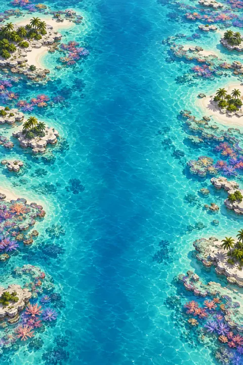 Pink and violet coral under bright turquoise reef water